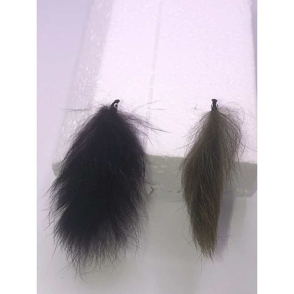Vintage Fly Lure Painted Eyes Iridescent Swimmer Silver Rabbit Fur Black Brown